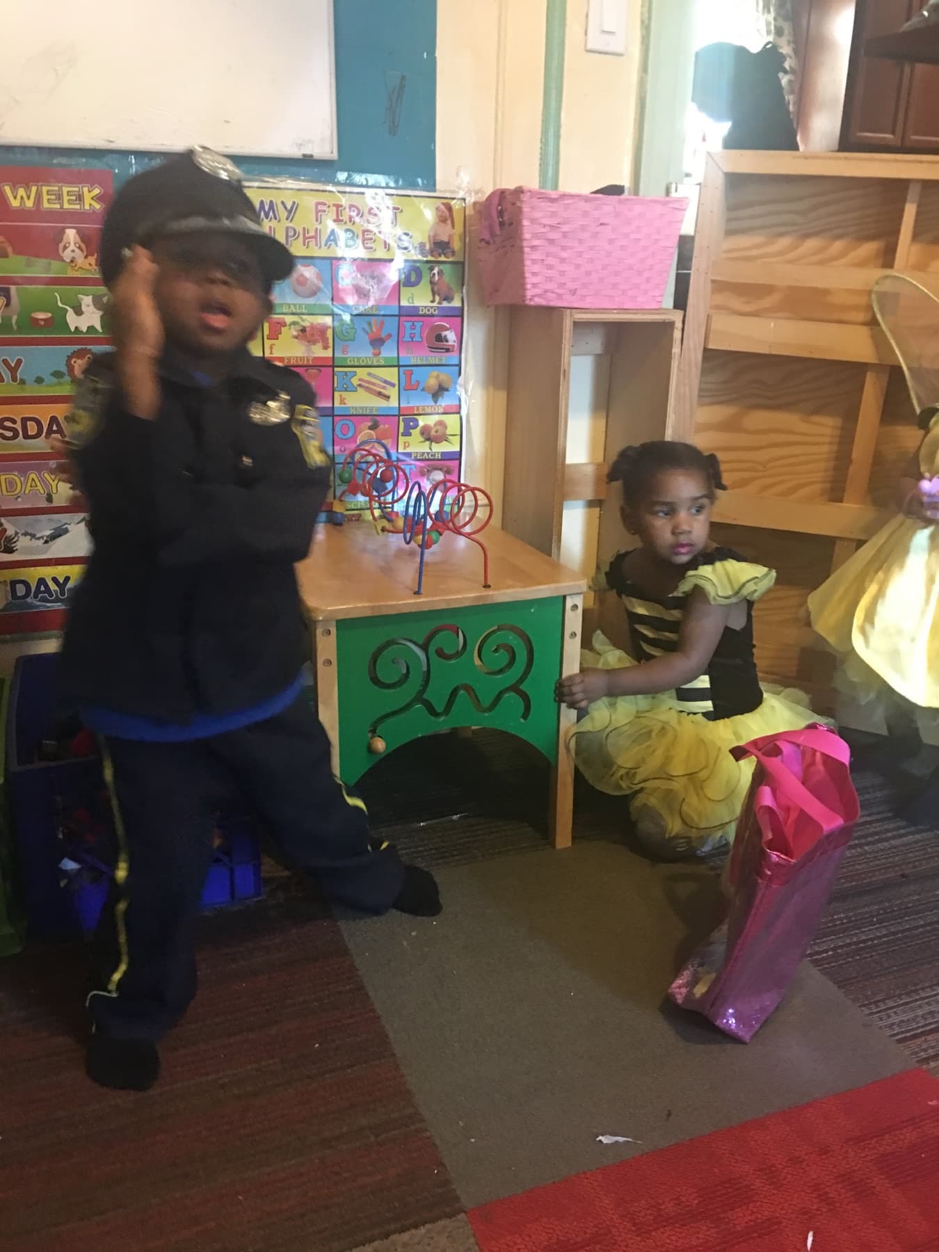 Children in dress-up costumes during a classroom celebration